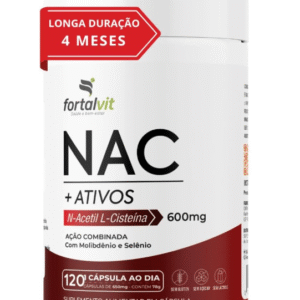 NAC + Ativos 120 Cápsulas (4 meses) L-Acetil L-Cisteína com Selênio e Molibdênio, Fortalvit